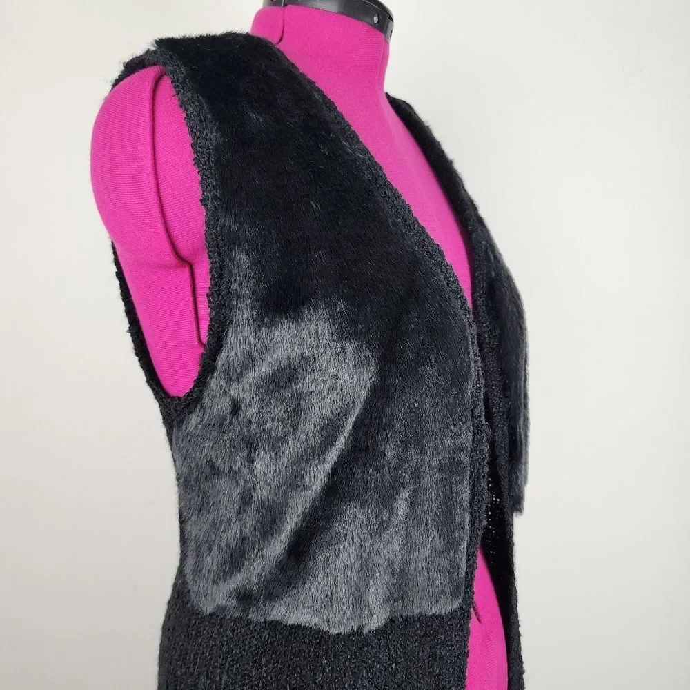 Style & Co Black Faux Fur Vest Sweater Open Front Cardigan Sleeveless Jacket S - Picture 6 of 16